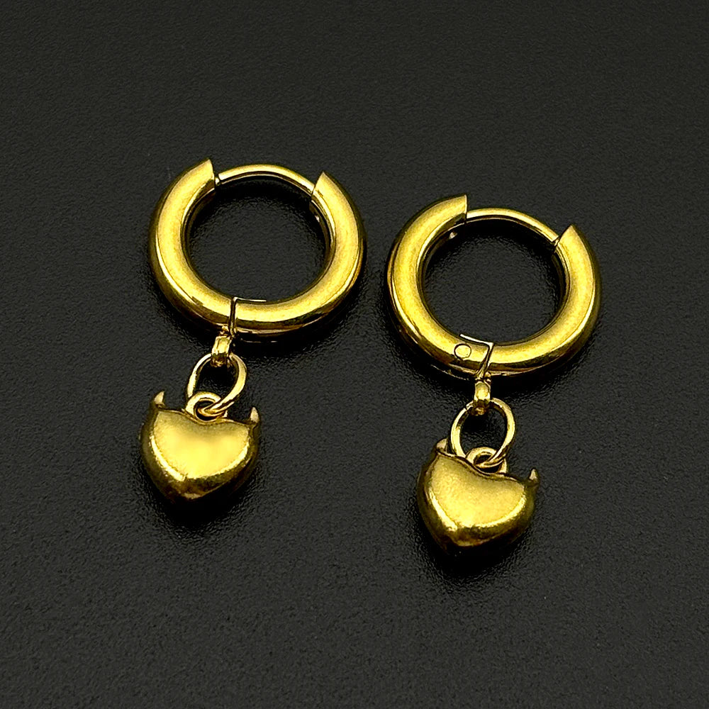 Devil Horn Heart Huggie Hoop Earrings Stainless Steel Dangle Love Charm Punk Y2K Unisex Sweet Cool Goth Ear Ring Jewelry Gifts
