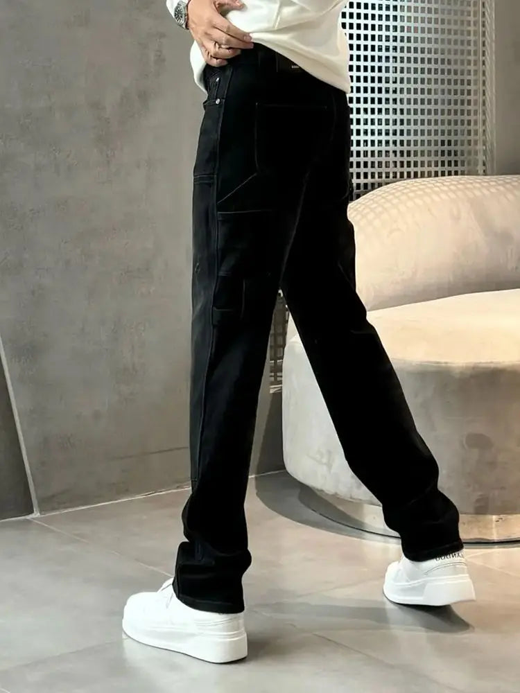 Spring Summer New Vintage Casual Slimming Straight-Leg Pants Washed Loose Micro-Cone Workwear Jeans for Men Man Clothes