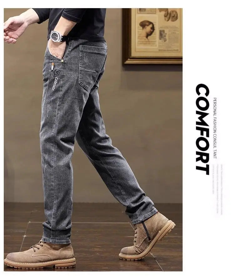 Men's Pants Korean Style 2025 Autumn New Men's Slim Straight Elastic High-end Casual Trousers Spring Autumn Low Rise Jeans