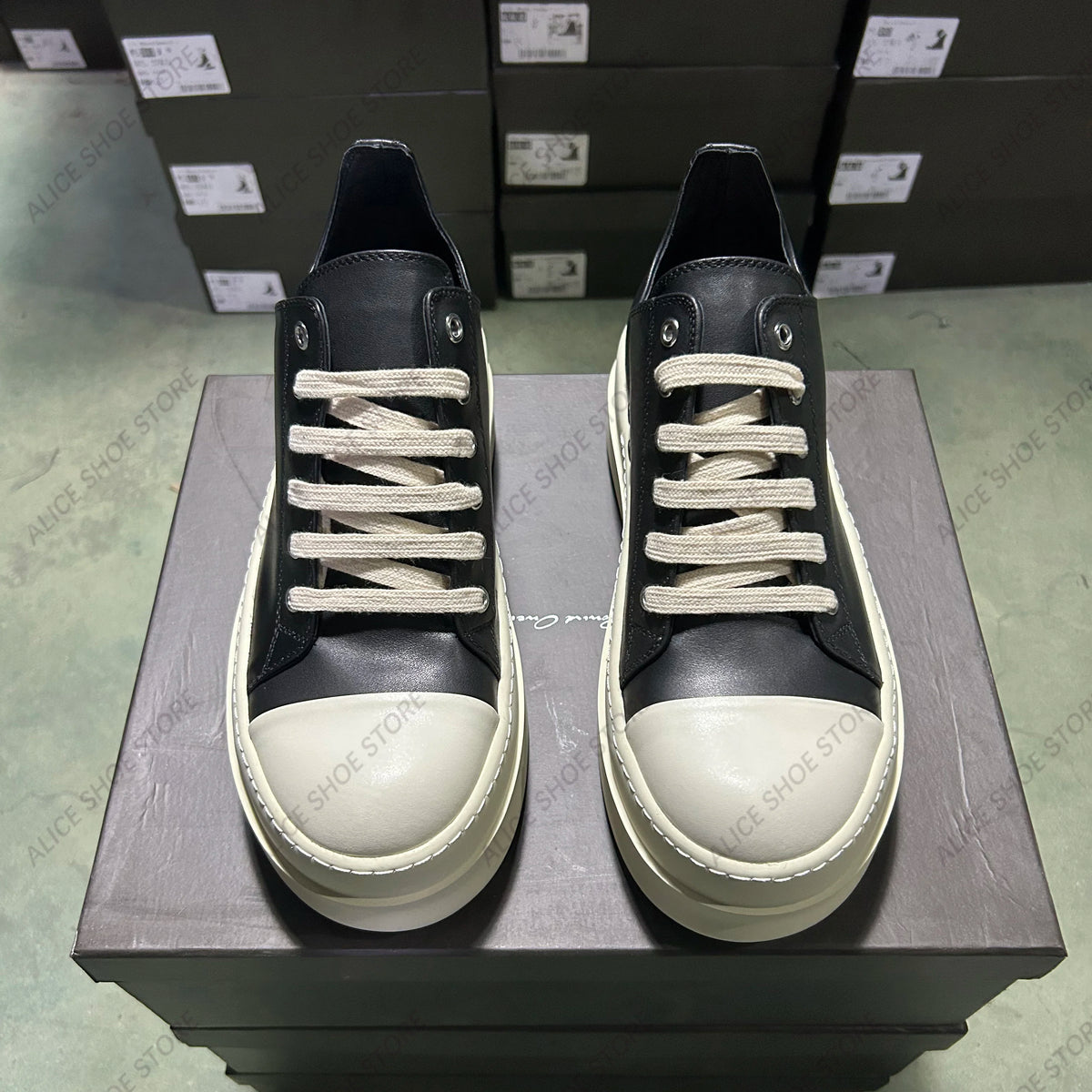 PENDRA Noir Luxe Black Genuine Leather 6cm Platform Flat Sneakers