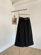 Retro design with rolled edge high waist casual pants 2025 autumn new slim fit and versatile wide leg pants for women