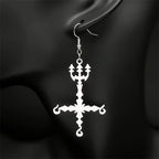 Heavy Metal 666 Music Band Drop Earrings Stainless Steel Black Color Sigil Church of Satan Fork Cross Dangle Earring Jewelry