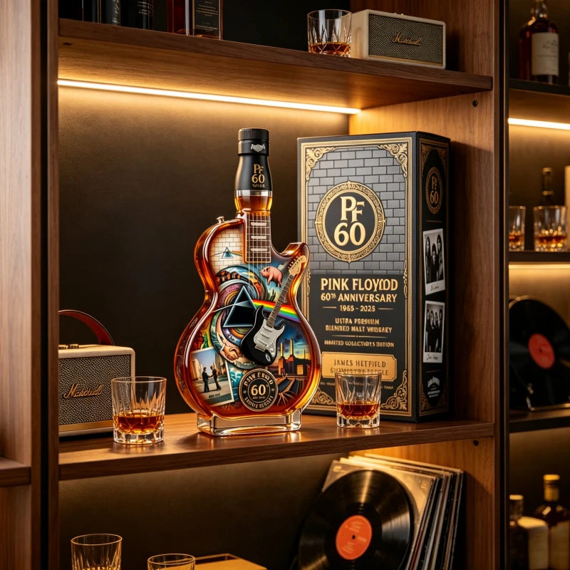 Pink Floyd  Rock Music Inspired Glass Whiskey Decanter Creative Guitar Liquor Bottle Collector Display Gift for Music Fans