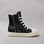 PENDRA Obsidian Zip Black Leather High-Top Zip Thick-Sole Platform Ankle Boots