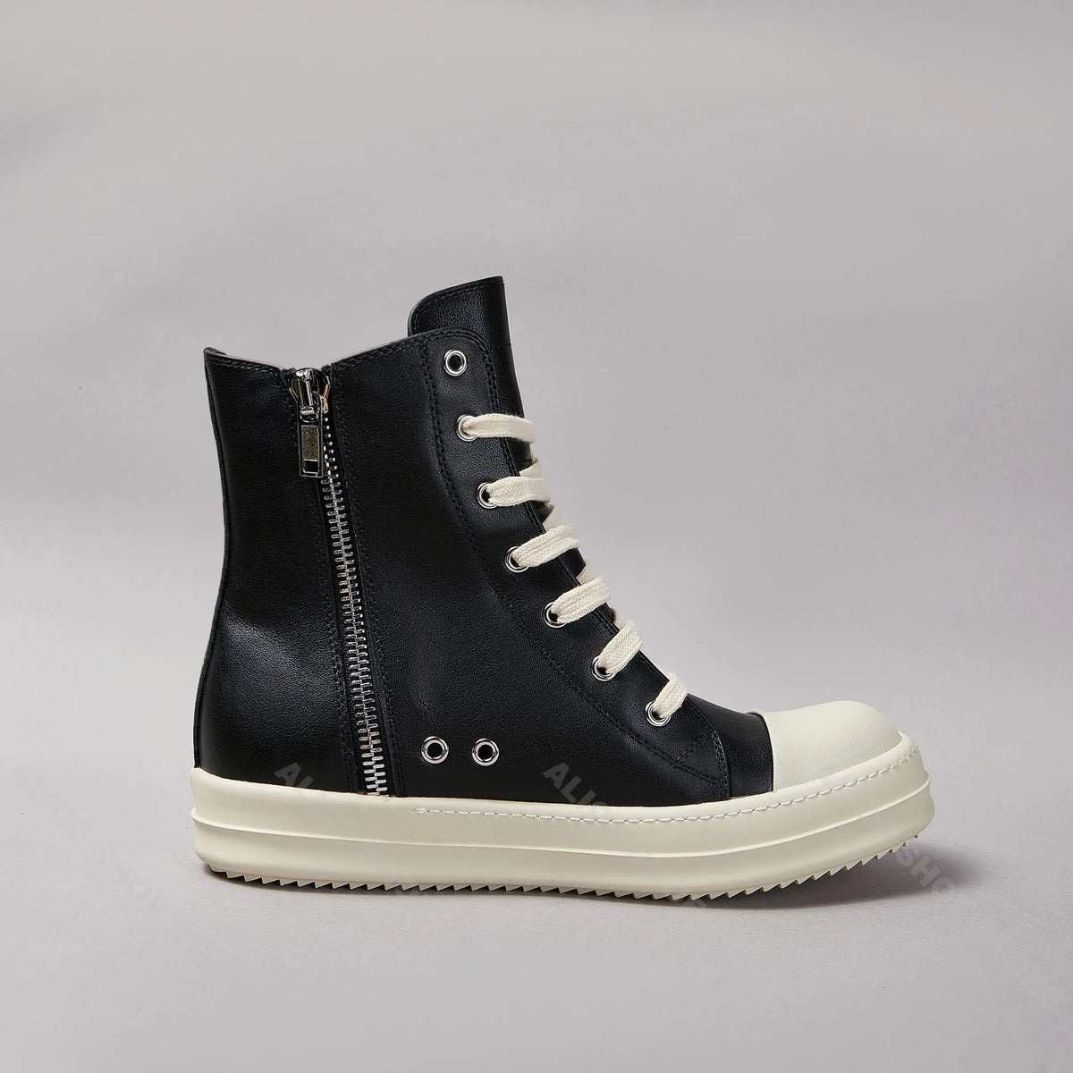 PENDRA Obsidian Zip Black Leather High-Top Zip Thick-Sole Platform Ankle Boots