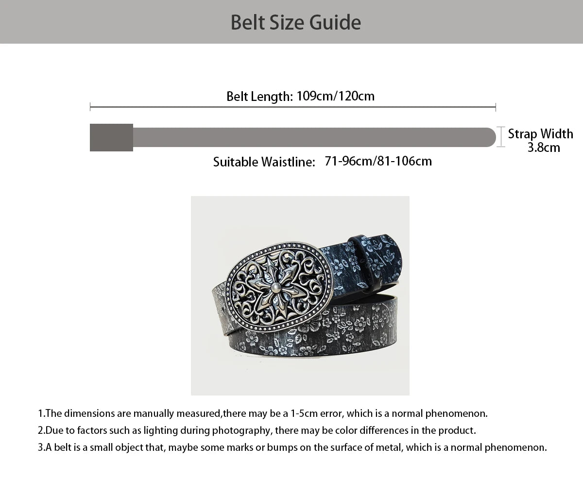 PENDRA Velaeva Leather Floral Buckle Western Belt