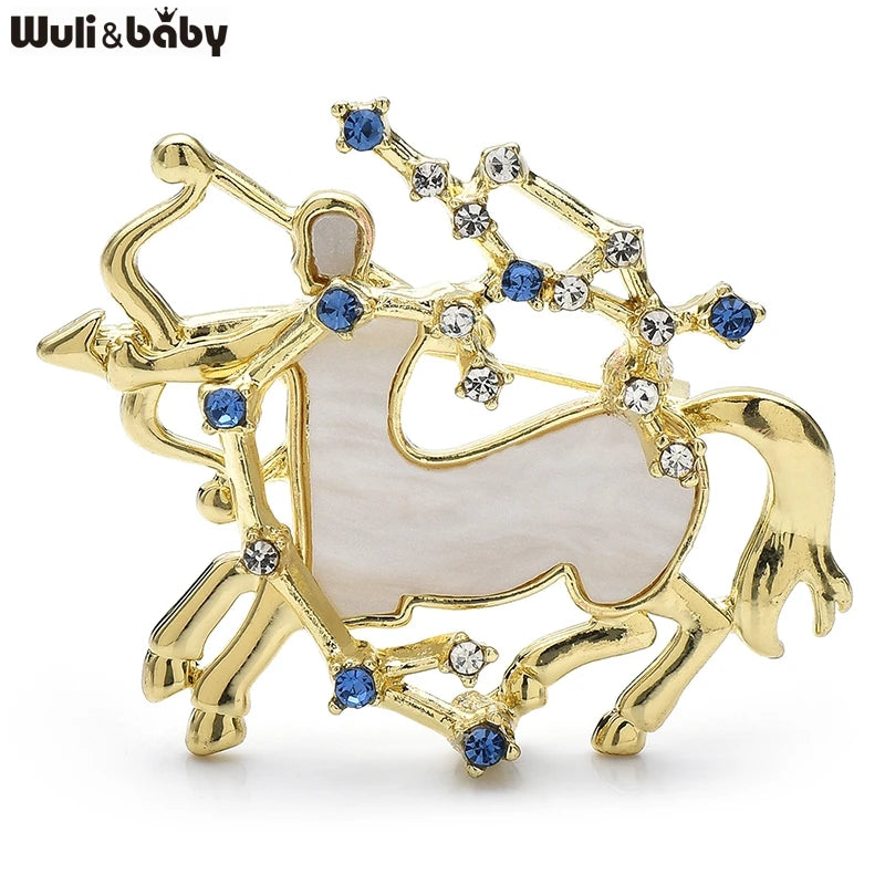 Wuli&baby Zodiac Sagittarius Brooch Pins Acrylic Knight Horse Arrow Badge Designer Jewelry