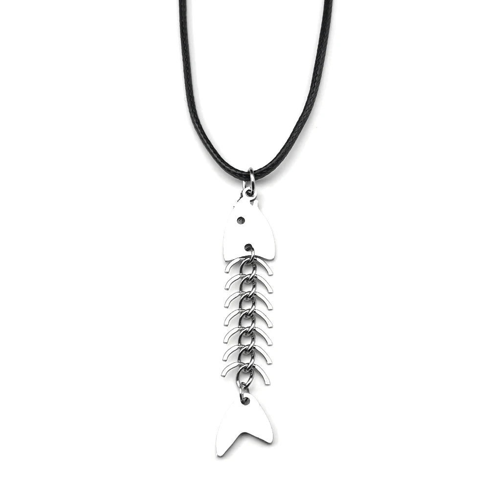 Hip hop Fish Bone Necklace Earrings Drop Ear Pendant Stainless Steel Simple Design Silver Color Party Jewelry Sets Accessories