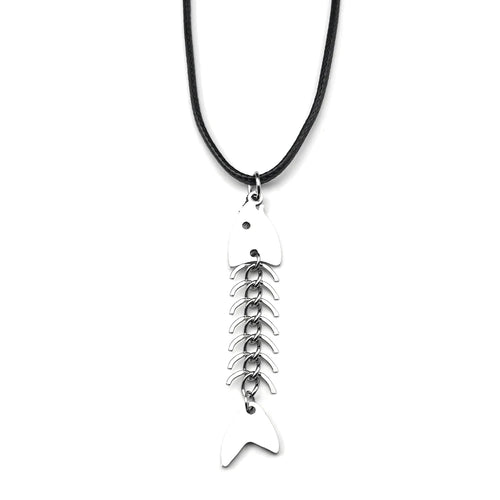 Hip hop Fish Bone Necklace Earrings Drop Ear Pendant Stainless Steel Simple Design Silver Color Party Jewelry Sets Accessories