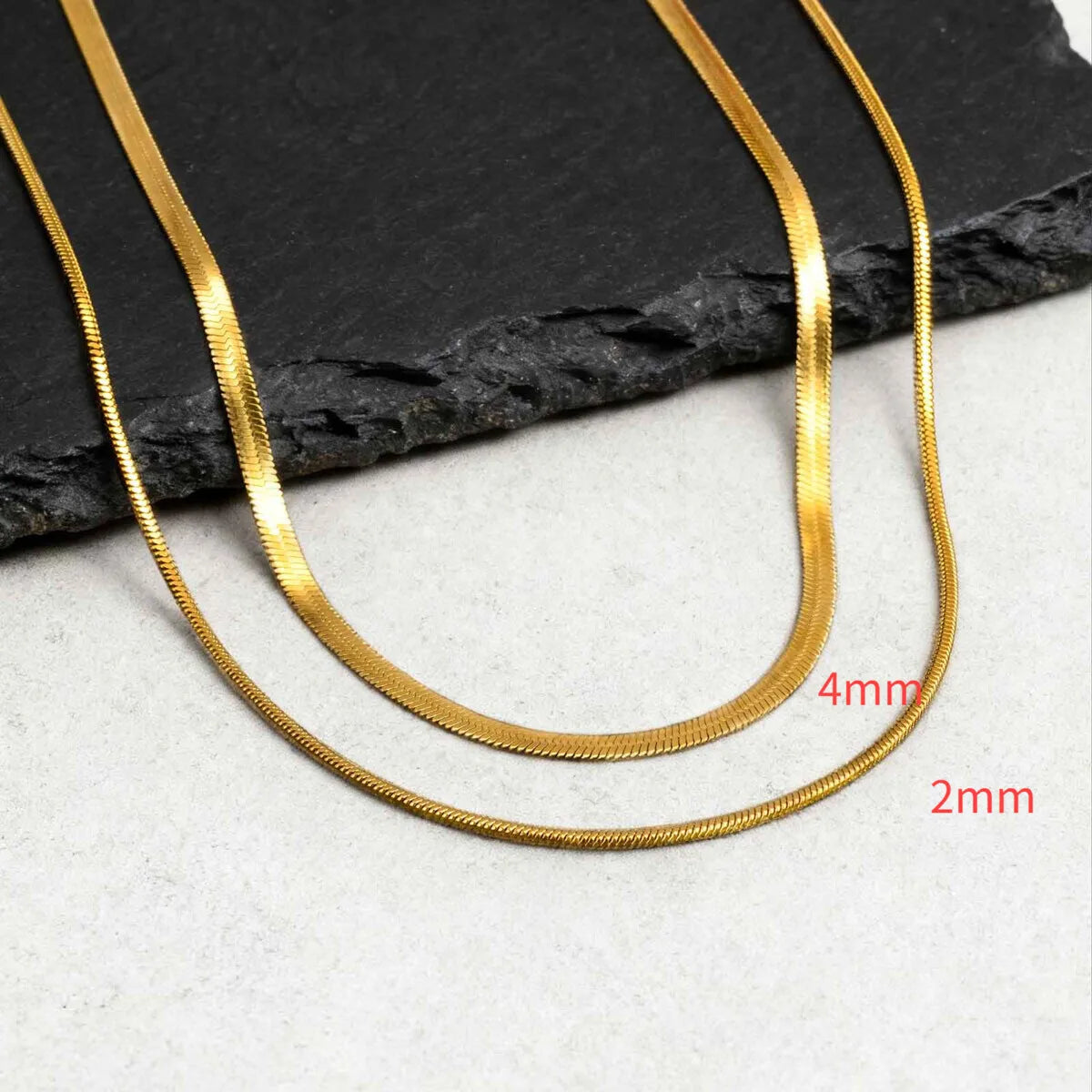 2pcs Chain Necklace for Men Boys,4MM Stainless Steel Flat Snake Chain Collars,2mm Silver Gold Color Box Chain Gift
