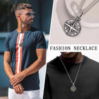 North Star Men Necklace ,Stainless Steel Compass Pendant,Mens Jewelry, Coin Form Handmade Necklace
