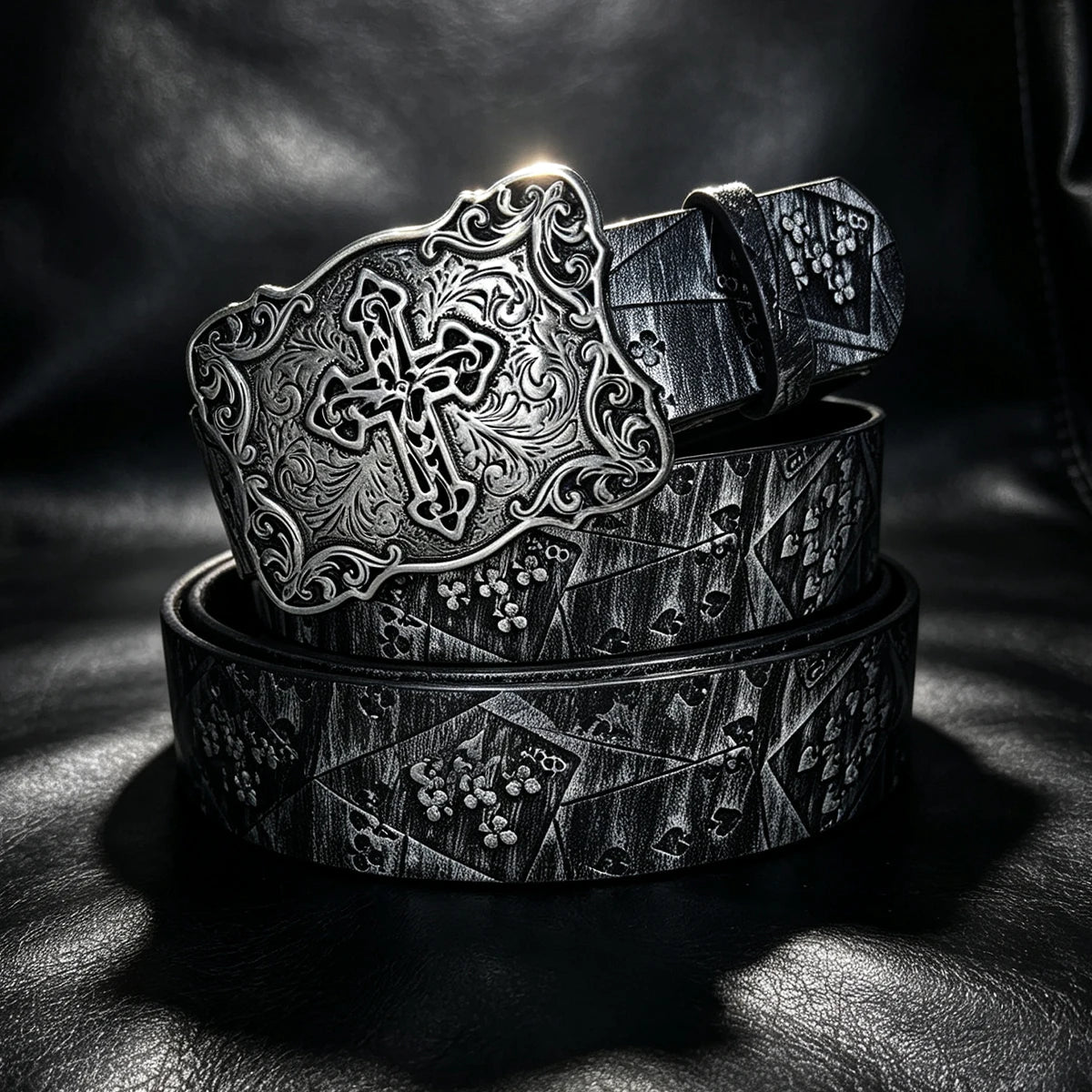Silver Black Poker Belt For Men and Women Lucky Gamble Poker Metal Buckle Heavy Hip Hop Belt Punk Style Playing Card Street
