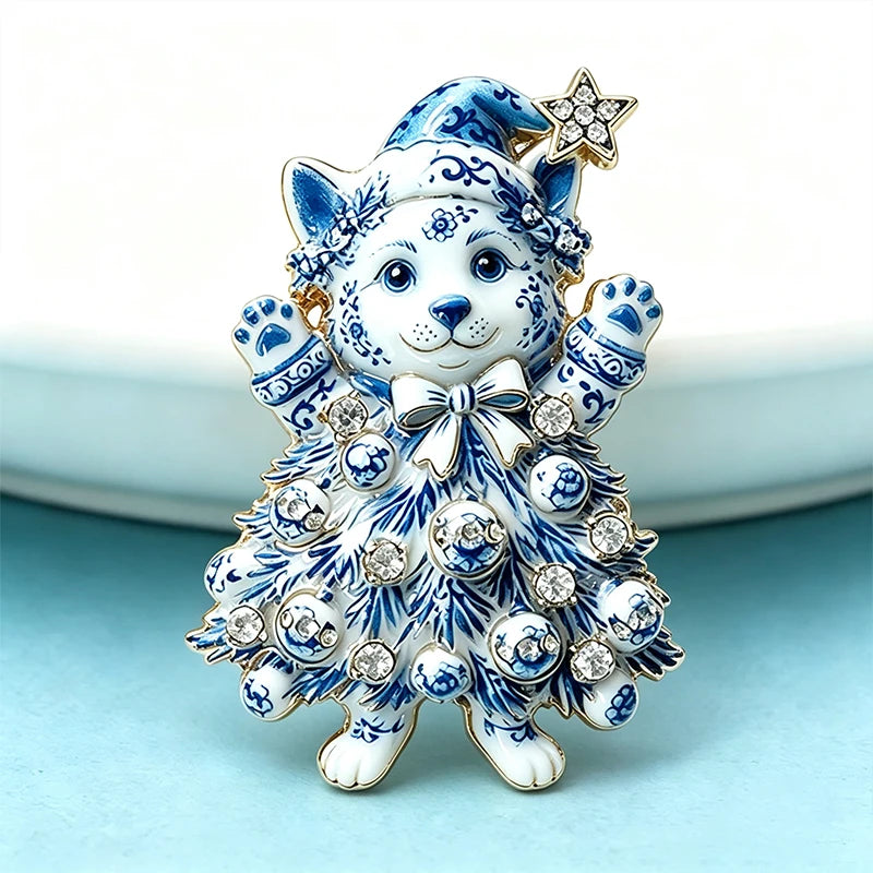 PENDRA Corgi Rhinestone Christmas Tree Brooch