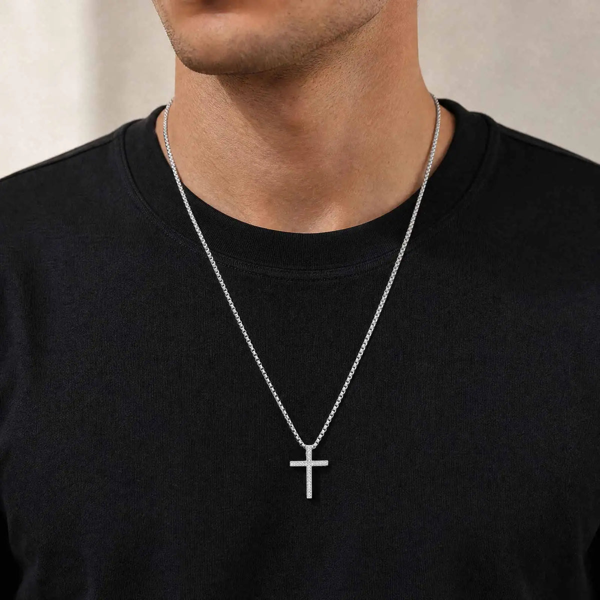 Hip Hop Men Zircon Cross Necklace,Punk Street Cross Metal Pendant Necklace,Charm Jewelry Gift for Him Dad