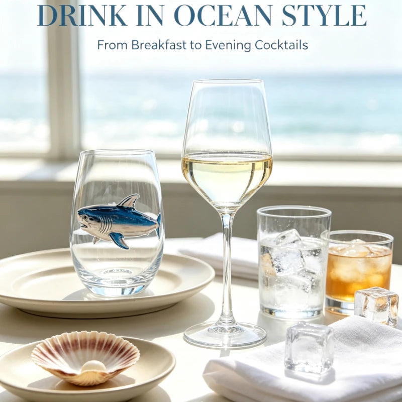 High definition sticker marine life red wine glass, lead-free transparent glass, beer cocktail home decoration water cup