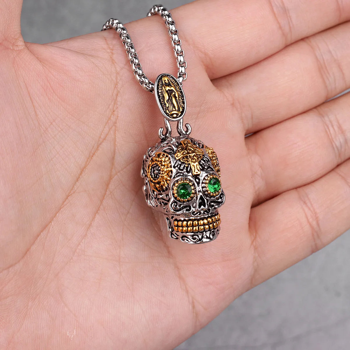 PENDRA Steampunk Skull Cross Steel Necklace