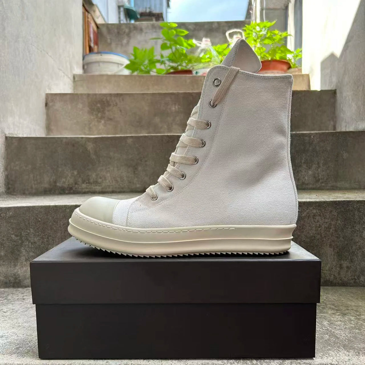 PENDRA White Eclipse White Canvas High-Top Zip Lace-Up Platform Sneakers