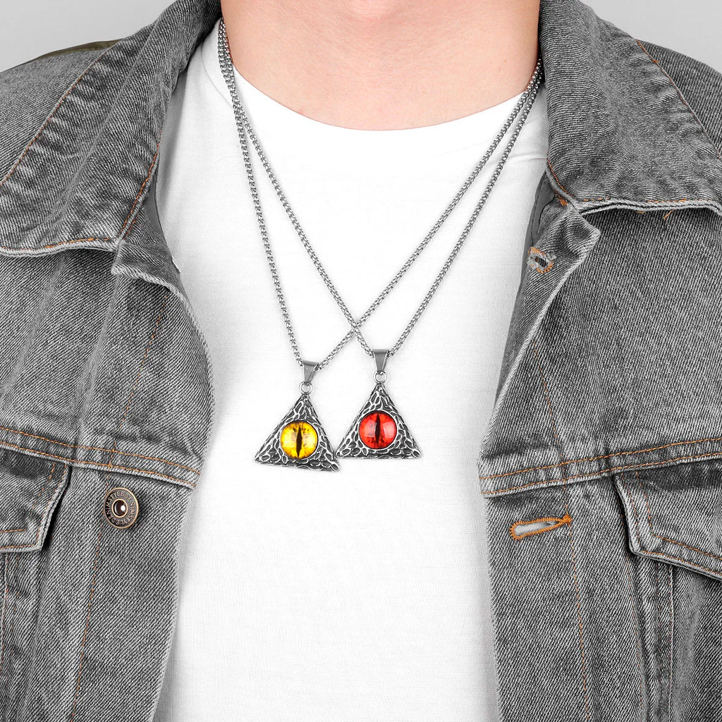 Demon Red Yellow Eye Long Men Necklaces Pendants Chain Punk for Boyfriend Male Stainless Steel Jewelry Creativity Gift Wholesale