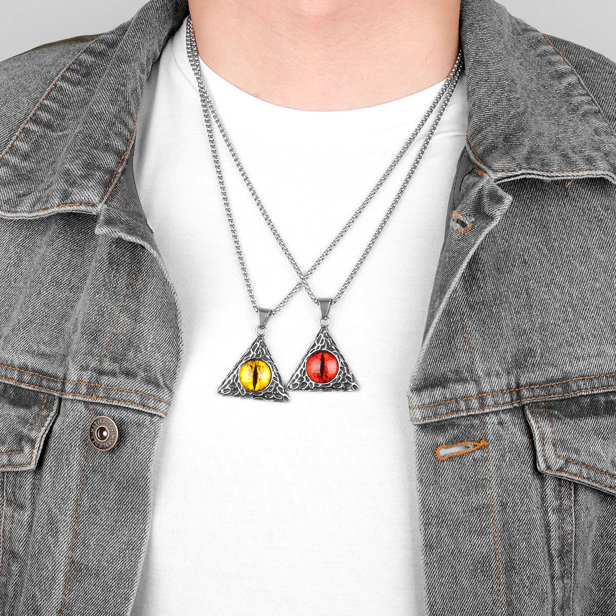 Demon Red Yellow Eye Long Men Necklaces Pendants Chain Punk for Boyfriend Male Stainless Steel Jewelry Creativity Gift Wholesale