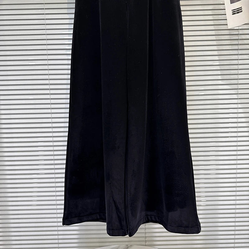 2025 winter new niche fashion solid color wide waistband drooping sensation and plush loose velvet wide leg pants
