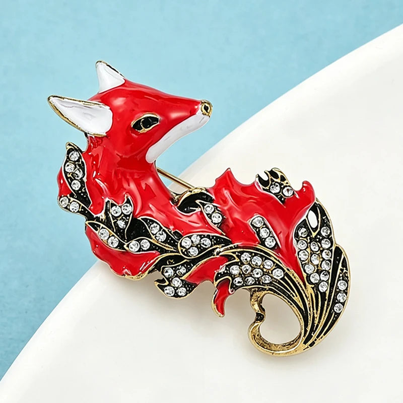 Wuli&baby Vintage Beautiful Fox Brooches For Women Unisex Rhinestone Enamel Animal Party Casual Brooch Pin Gifts