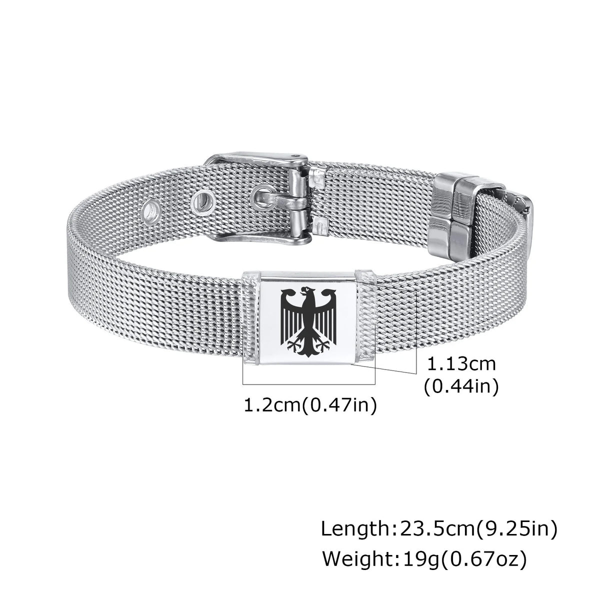 German Eagle Bracelet for Men Boys,Stainless Steel Mesh Adjustable Wristband,Germany Jewelry Gift