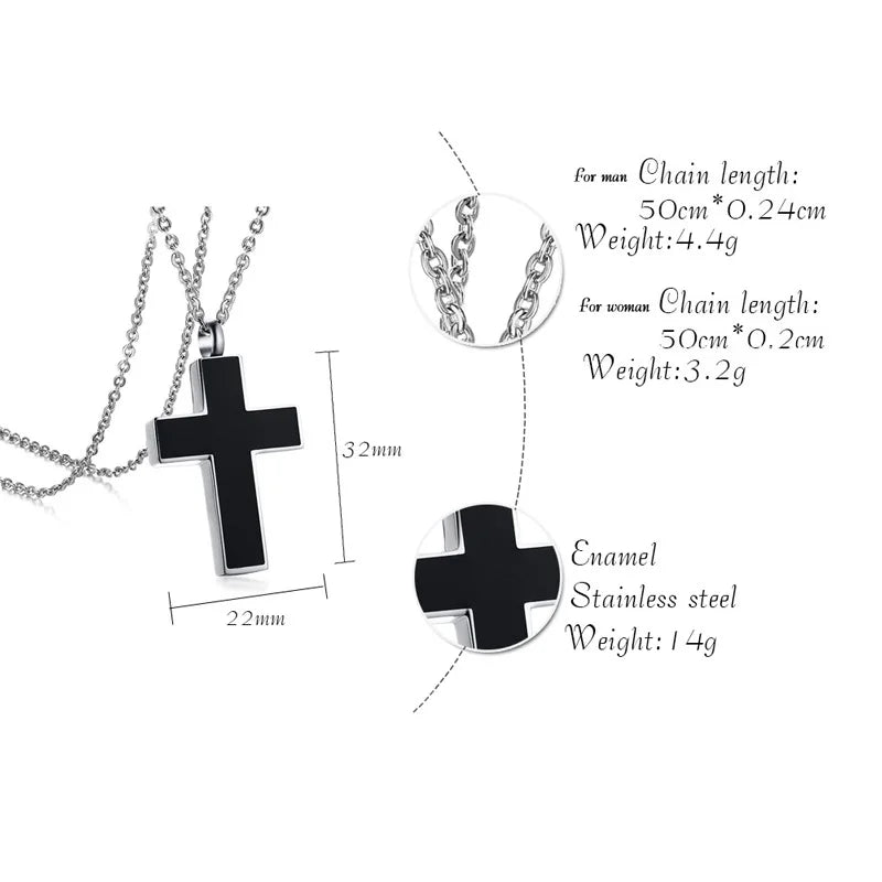 Men's Black Cross Cremation Pendant Necklace for Men Stainless Steel Ashes Urn Keepsake Male Jewelry with 20/24 inch