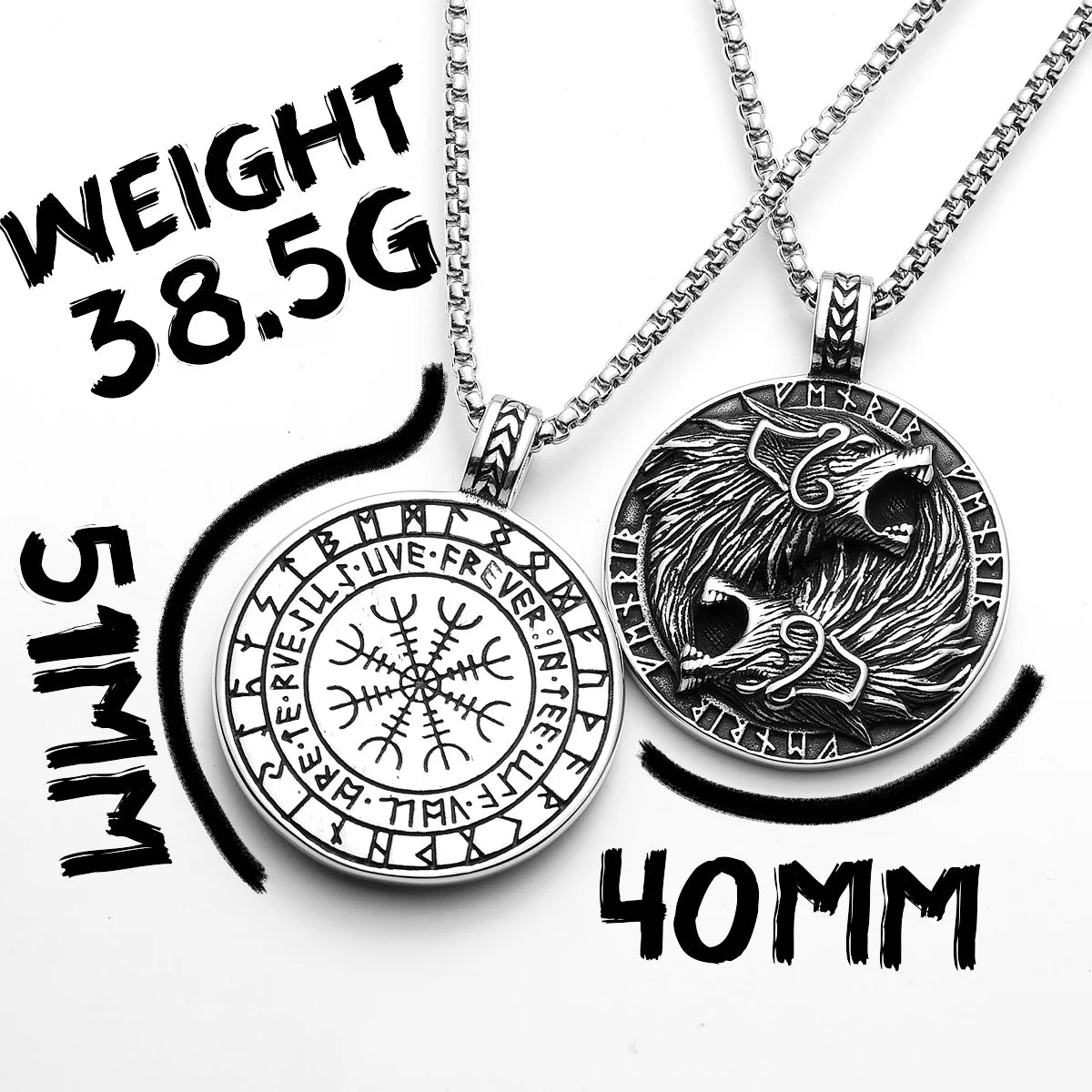 PENDRA Wolf Runes Ferocious Steel Necklace