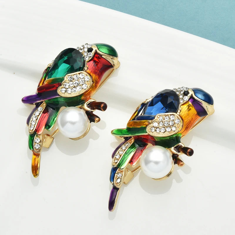 Wuli&baby Cute Bird Brooches For Women Unisex 2-color Enamel Parrot Animal Party Casual Brooch Pins Gifts