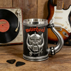 Gothic Rock Collectible Mug Hand-Polished 3D Embossed Skull, Stainless Steel Inner Unique Horn Handle Heavy Metal  Coffee Cup