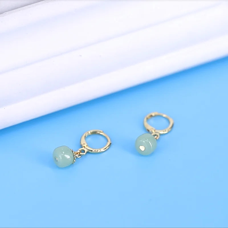VENTFILLE 925 Silver Gold Color Hetian Jade Earrings for Women Girls Festival Gift Green Round Jewelry Dropshipping Wholesale