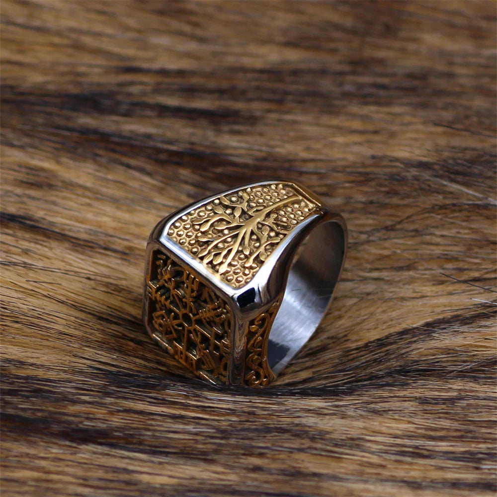 PENDRA Viking Trident Gold Steel Ring