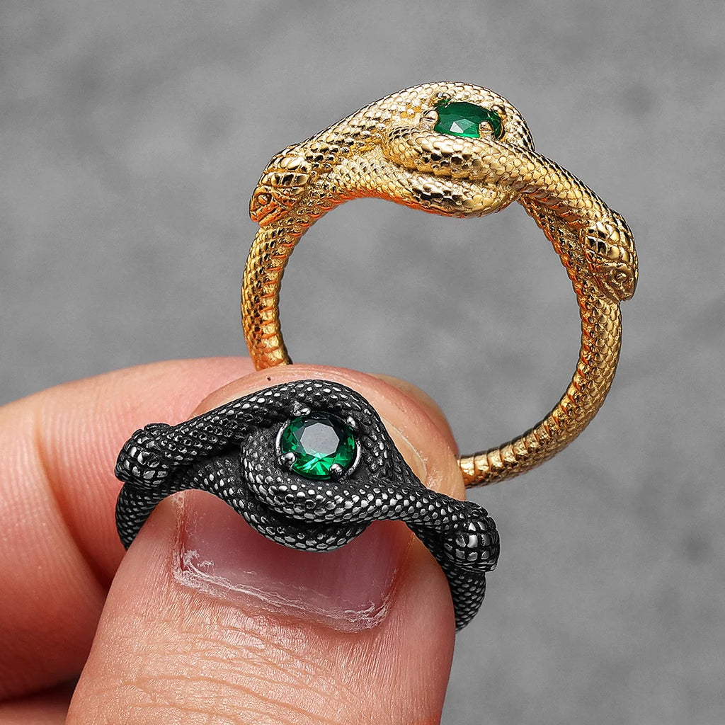 PENDRA Snake Gemstone Viper Steel Ring