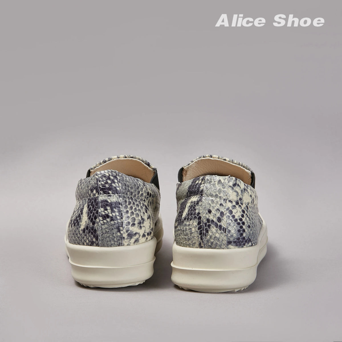 PENDRA Python Veil White Slip-On Low-Top Python-Pattern Leather Platform Shoes