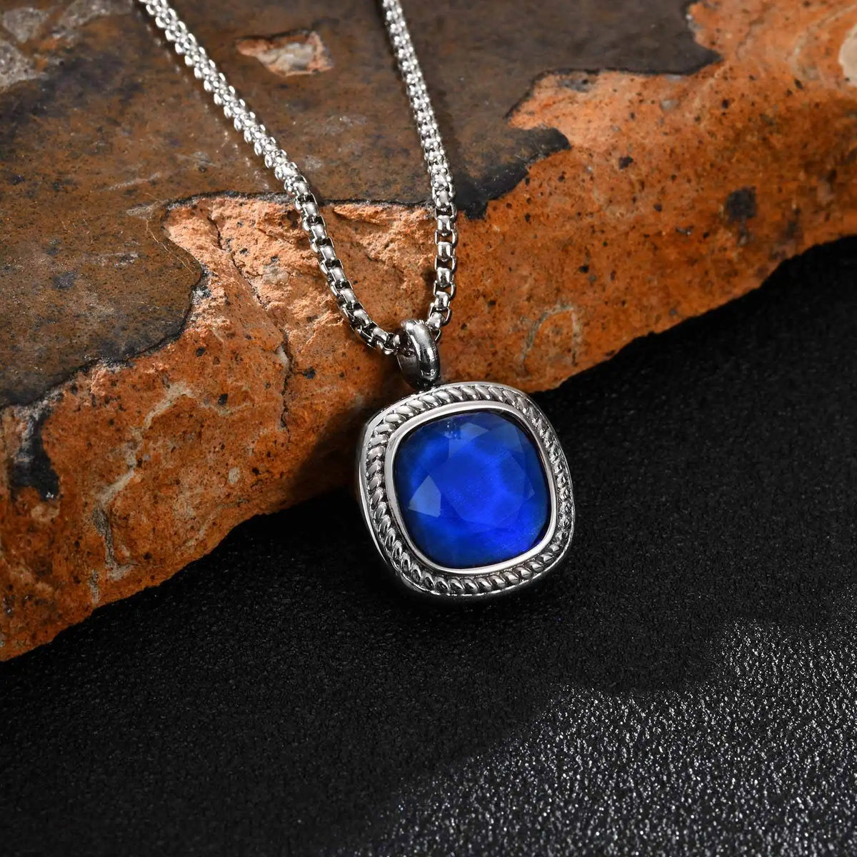 PENDRA Square Stone Black Pendant Necklace
