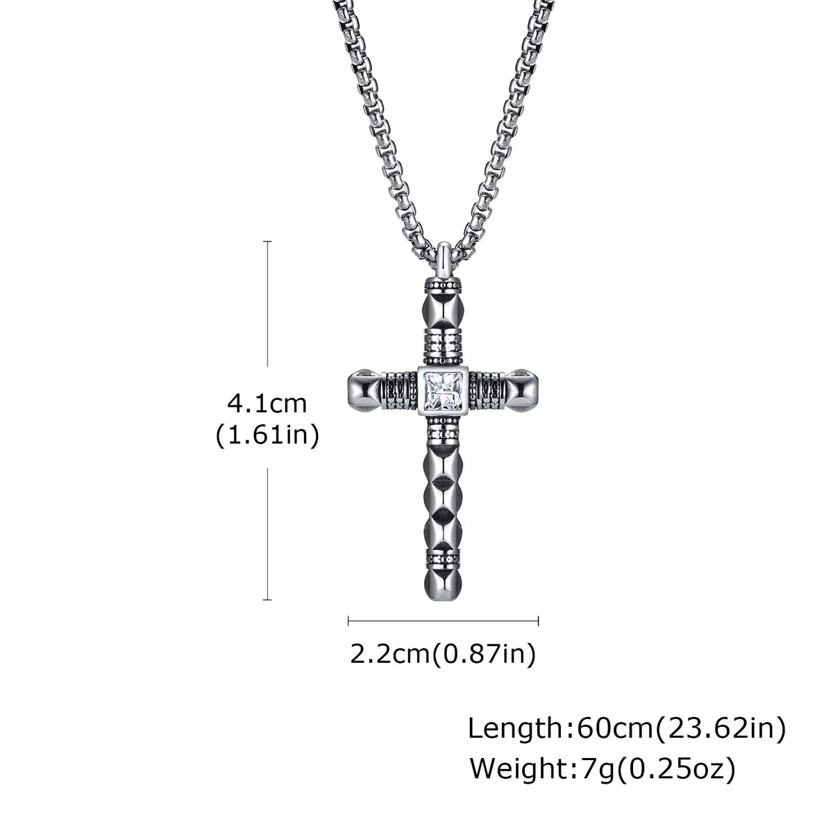 Punk Mens Cross Pendant Necklace,Silver Color Plain Cross Pendant Collar with Stainless Steel Box Chain,Exquisite Male Gift