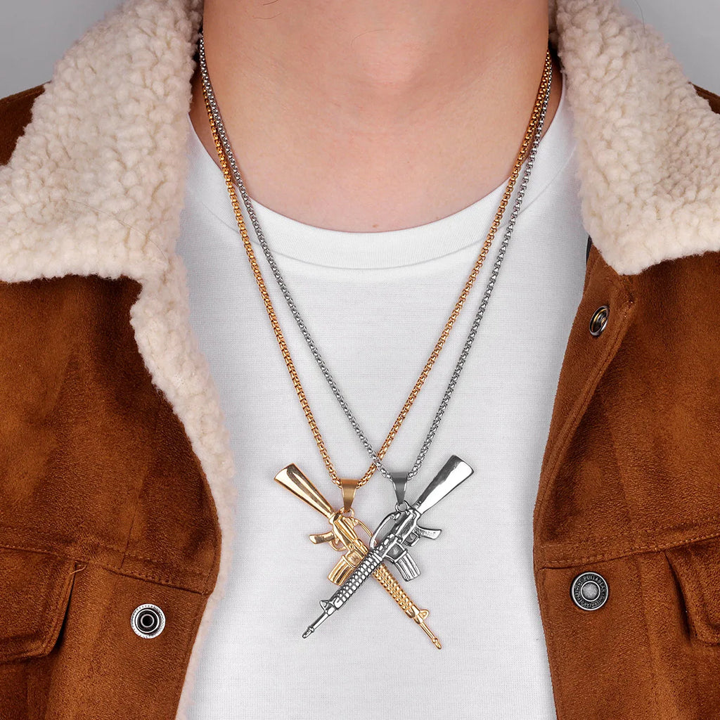 PENDRA Machine Gun M16 Steel Necklace