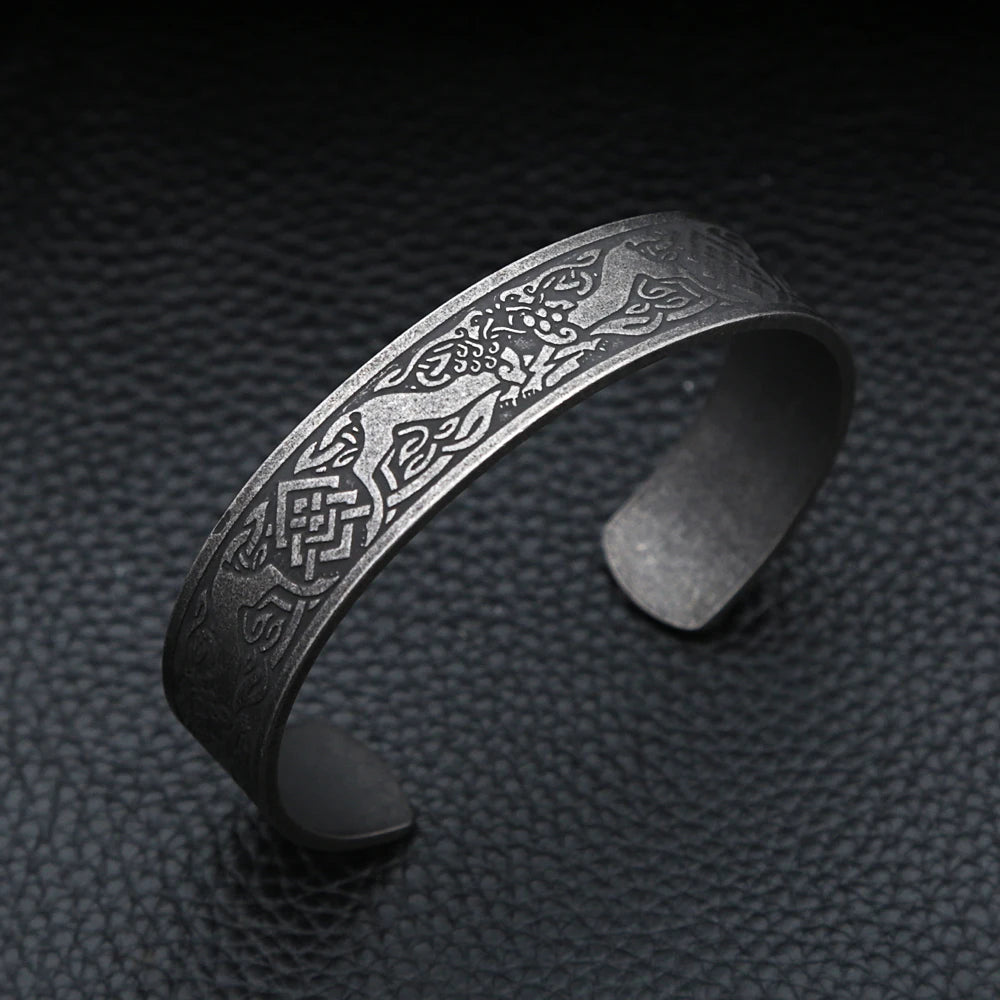PENDRA Valknut Nordic Stainless Steel Open Cuff Bracelet
