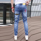 Spring Autumn Harajuku Fashion Art Craft Graphical Paintings 2000s Streetwear Male Slim Boyfriend Stylish Pants Denim Jeans Men