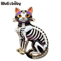 PENDRA Midnight Cat Skeleton Enamel Brooch