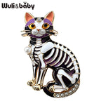 PENDRA Midnight Cat Skeleton Enamel Brooch