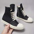 PENDRA Pleated Noir Black Canvas High-Top Zip Thick-Sole Platform Sneakers
