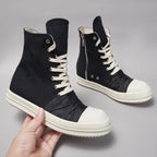 PENDRA Pleated Noir Black Canvas High-Top Zip Thick-Sole Platform Sneakers