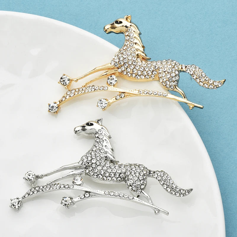 Wuli&baby Riding Meteors Horse Brooches For Women Men 2-color Rhinestone Running Fast Horses Animal Party Casual Brooch Pins