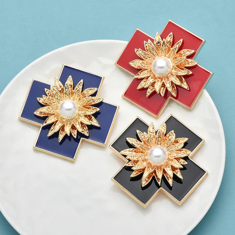 PENDRA Crossbloom Big Flower Cross Brooch