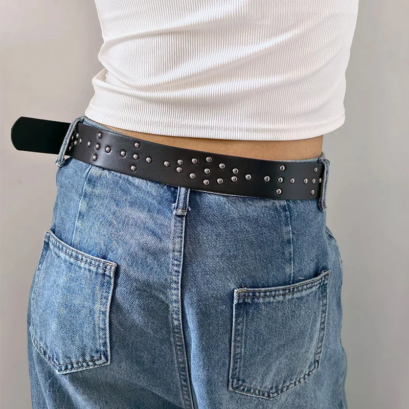 Unisex Jeans Belt For Men and Women Skull hold guns Bucket Gothic Women's Belt Female Designer Black Rivet Punk Accessory Male
