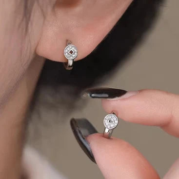 VENTFILLE 925 Sterling Silver Copper Coin Zircon Earring for Women Ear Wire Geometry Hollow Out Wealth Jewelry Gift Dropshipping