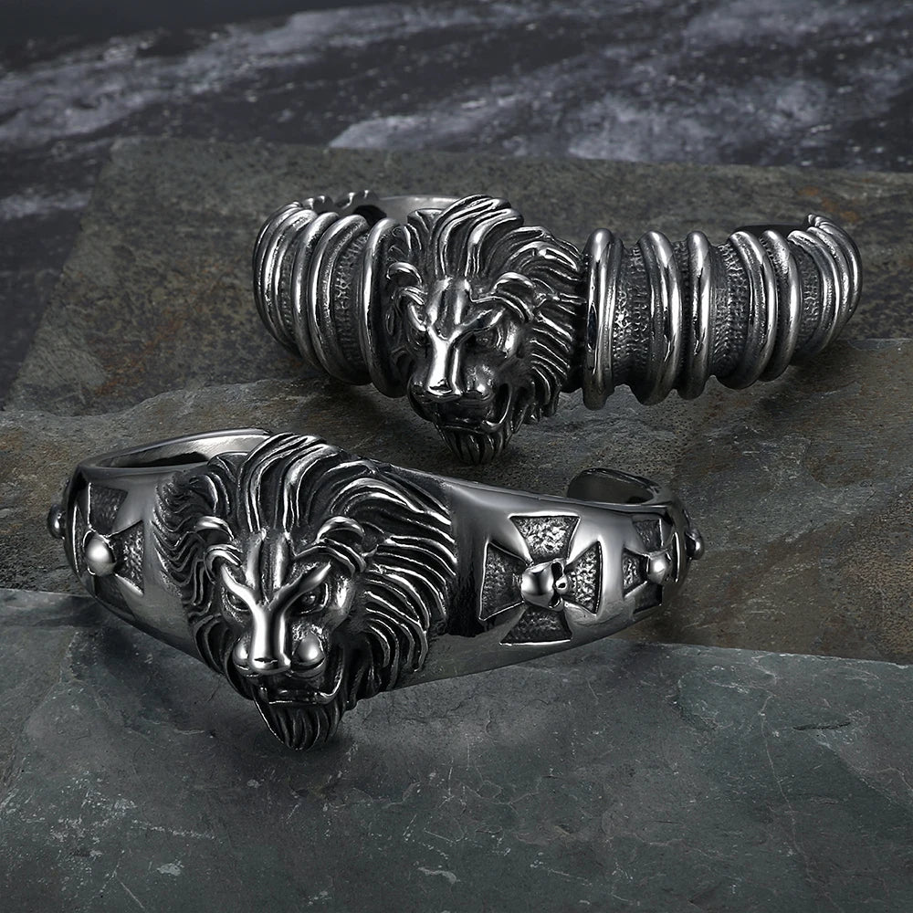 Classic Vintage Mighty Lion Head Metal Open Bracelet for Men Women Animal Bracelet Fashion Punk Biker Jewelry Gift Adjustable