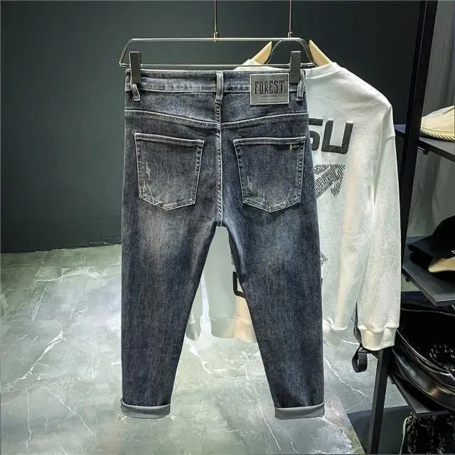 High-End 2023 Casual Cotton Luxury Men's Jeans with Embroidery for 2023 Spring and Autumn Work Straight Denim Pants for Men
