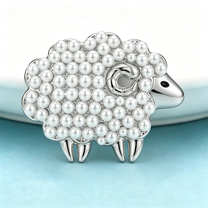 PENDRA Pearl Sheep Animal Brooch